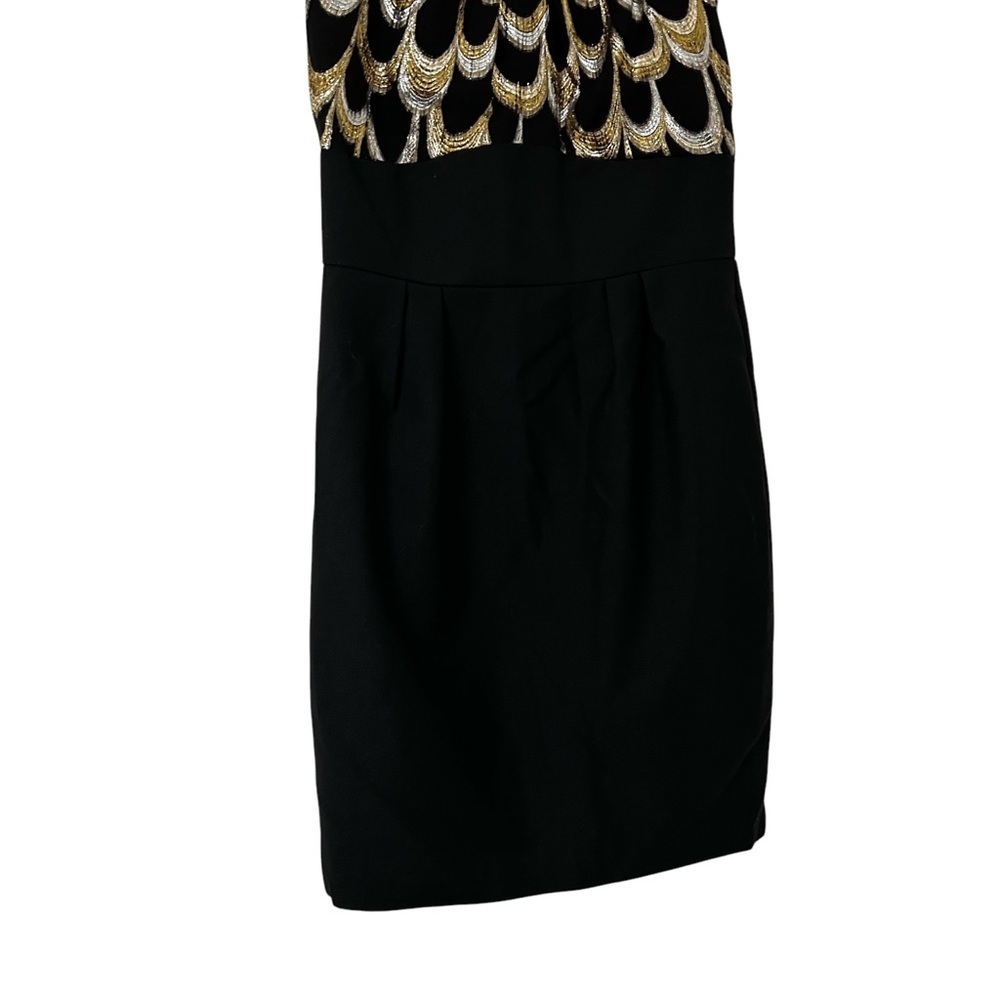 Trina Turk Black Metallic Embroidered Dress Size 6 Wool Silk Blend Mob Wife - Picture 4 of 7
